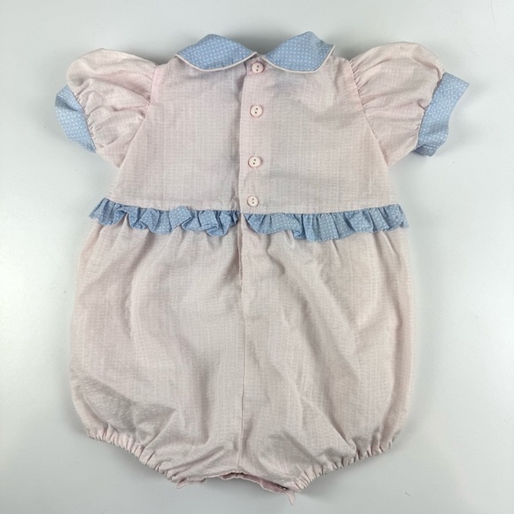 Vintage 90s Kids N’ Fun Sz 12M Easter Bunny Romper Blue Pink w/ Ruffles Collared - Picture 4 of 9